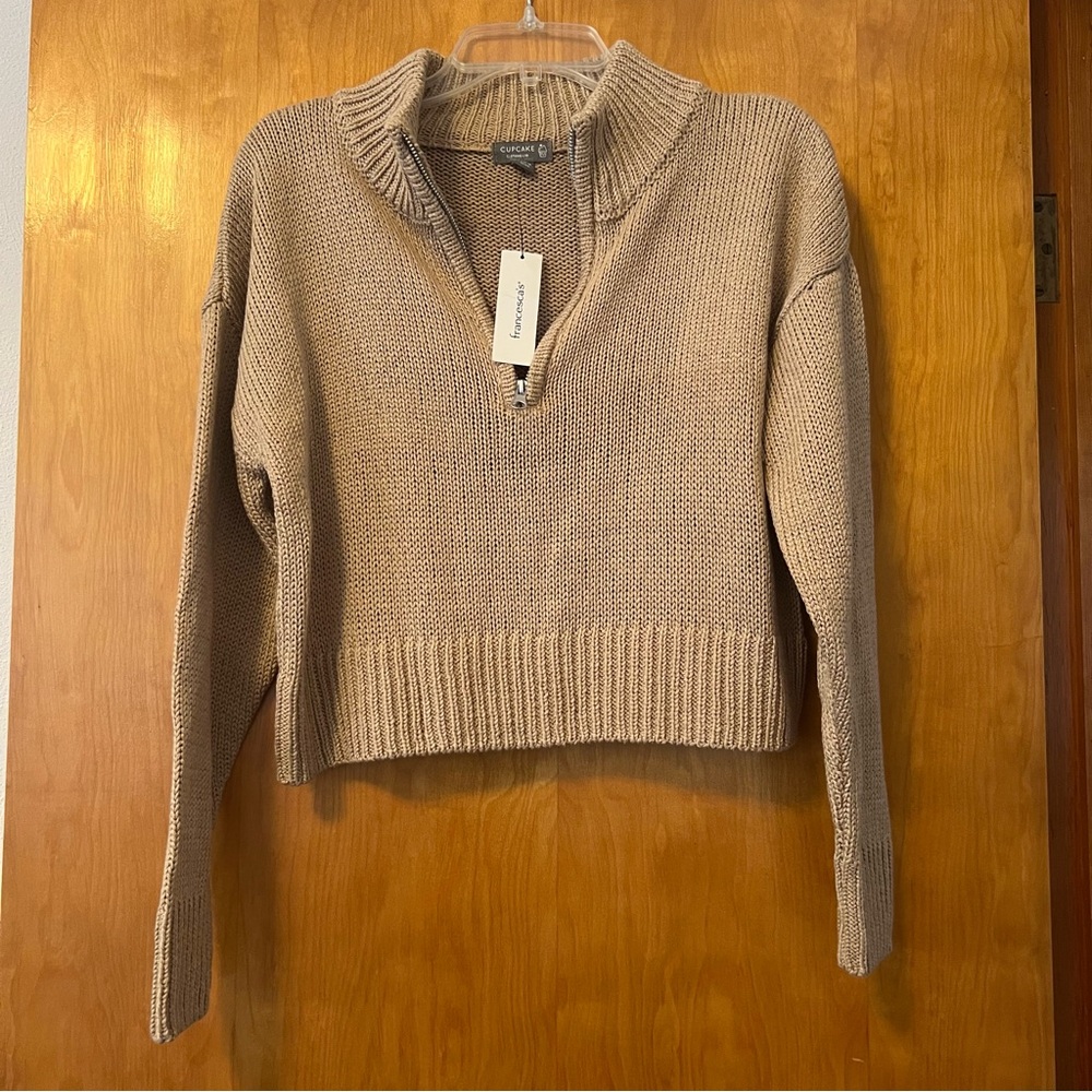 Francesca’s Tan Quarter-Zip Sweater